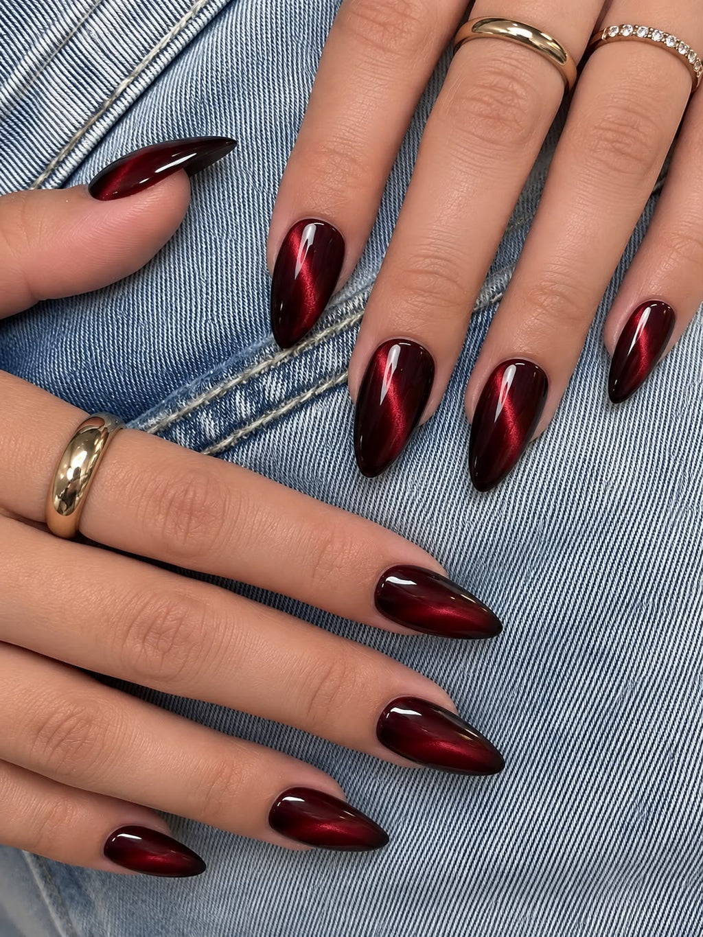 Cherry Spell press-on nails worn on model Daisam