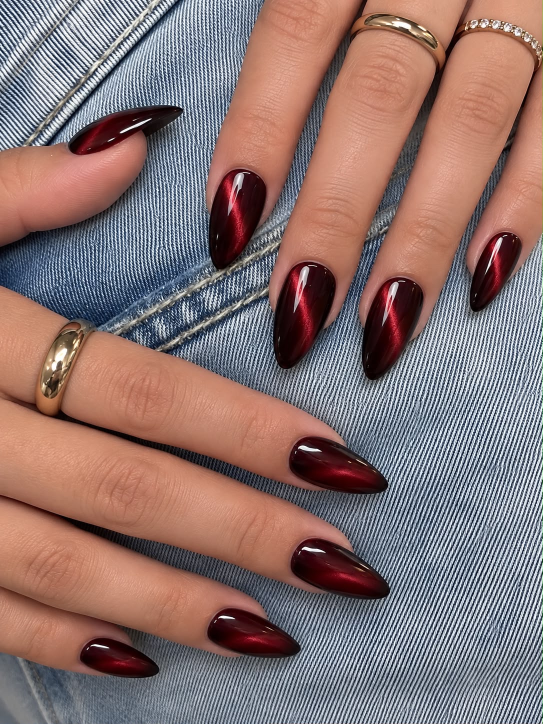 Cherry Spell press-on nails worn on model Daisam