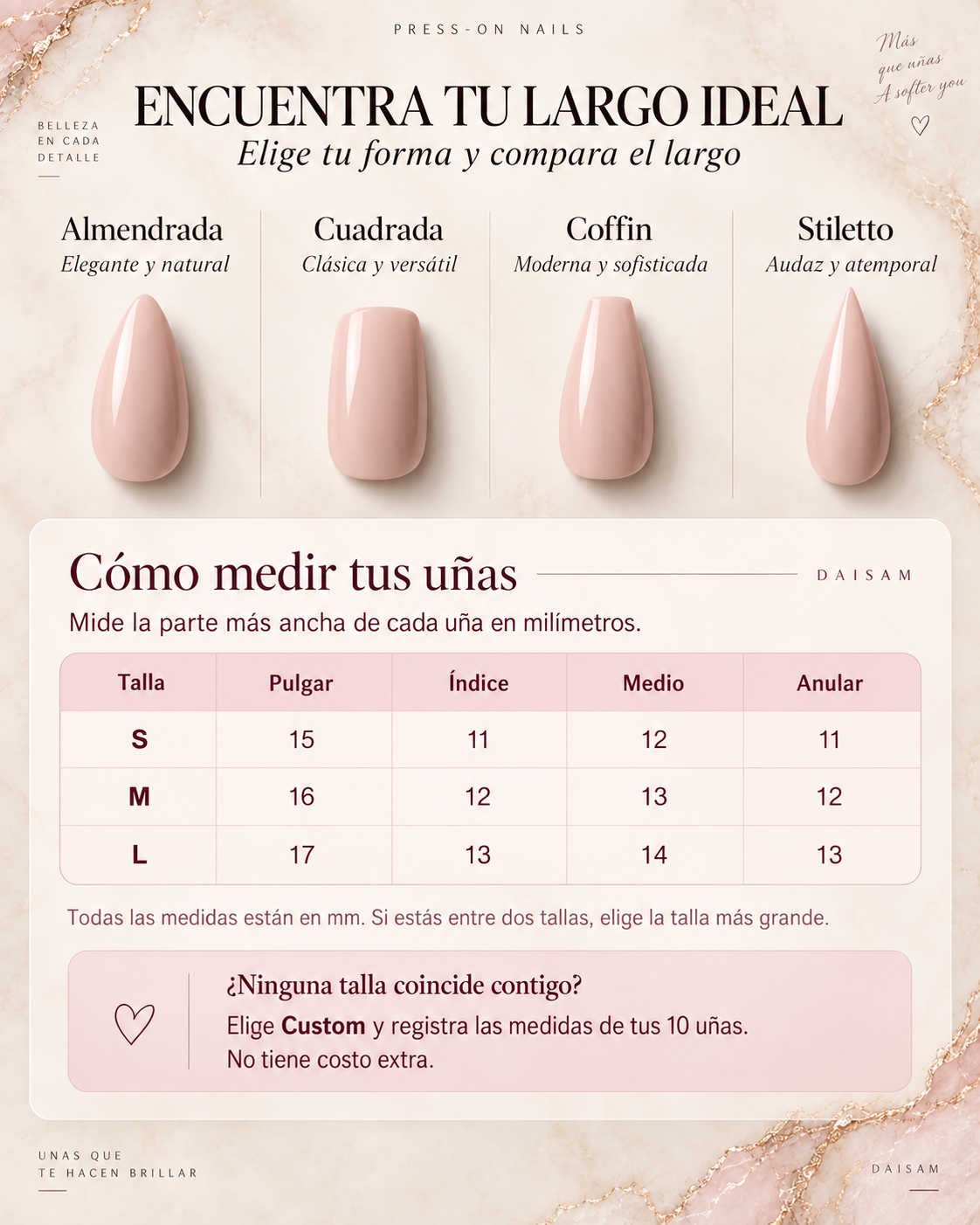 Guía DAISAM de formas y cómo medir tus uñas