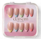 Happy French press-on nails worn on model Daisam