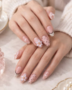 Lace Affair press-on nails worn on model Daisam