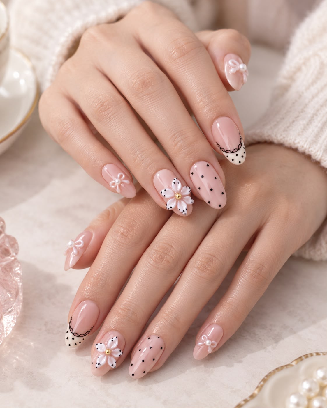 Lace Affair press-on nails worn on model Daisam