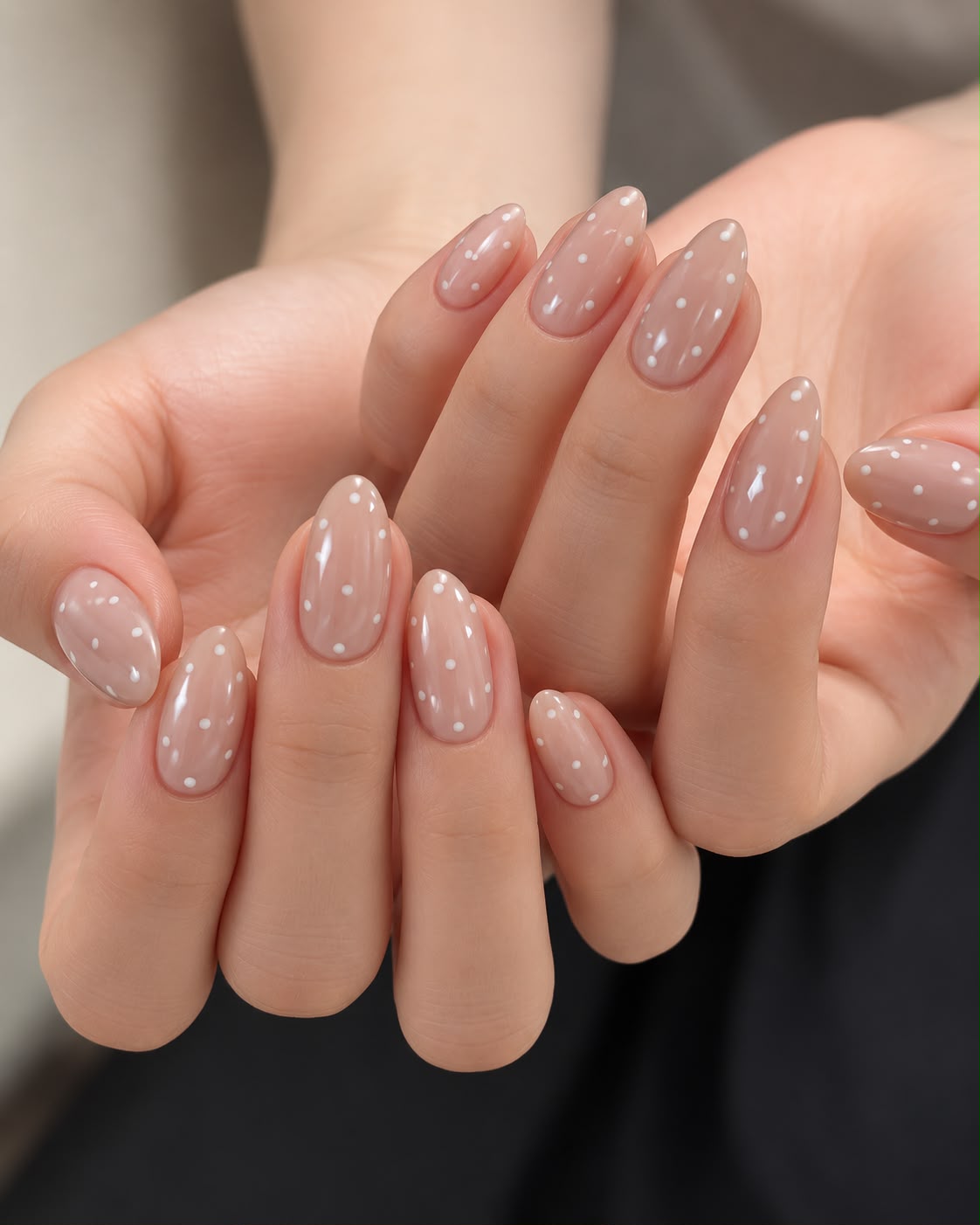 Nude Dots press-on nails worn on model Daisam