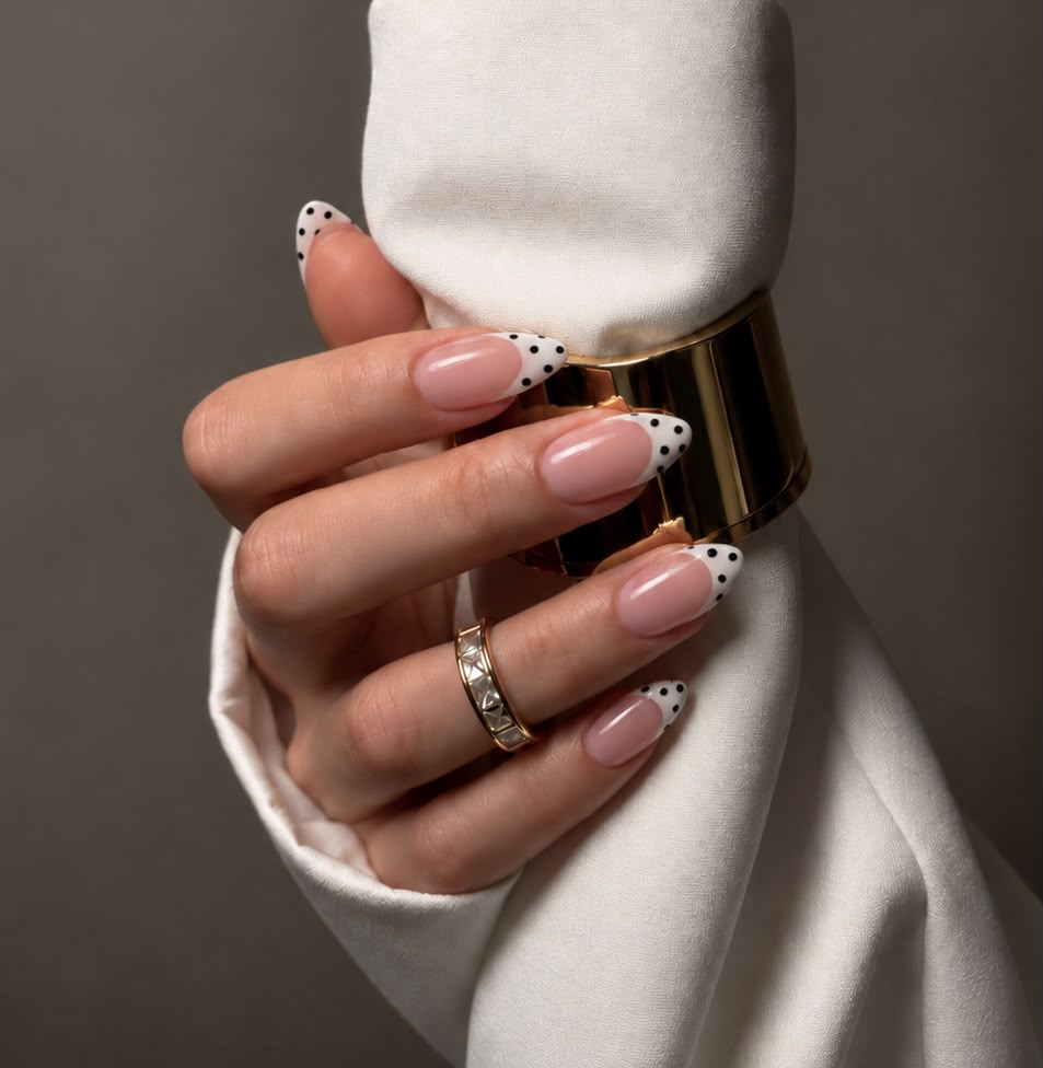 Polka Kiss press-on nails worn on model Daisam